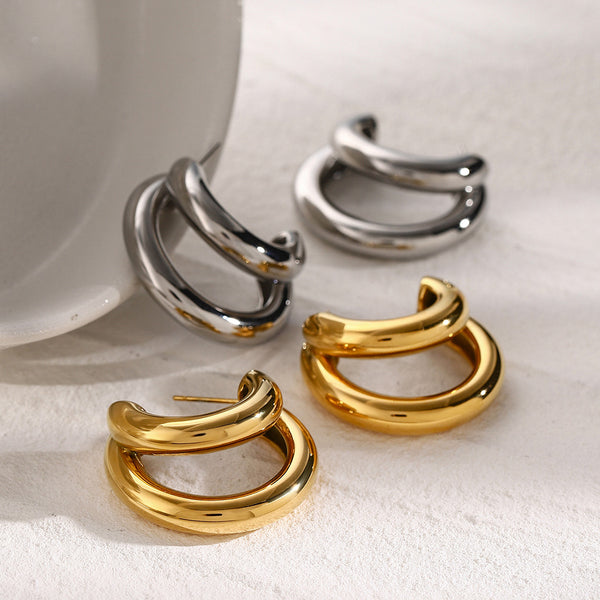 IG Style Circle Stainless Steel 18K Gold Plated Earrings