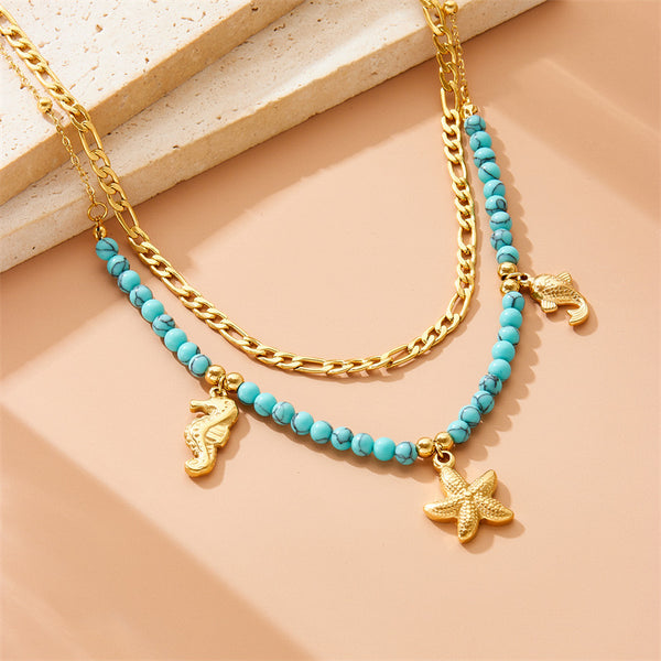 Fashion Starfish Carp Seahorse Animal Chinese Zodiac Stainless Steel Electroplating Necklaces