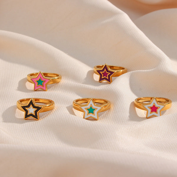 Women Geometric Stainless Steel 18K Gold Plated Rings