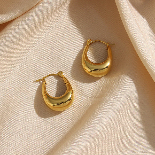 Fashion Ellipse Geometric Stainless Steel 18K Gold Plated Earrings