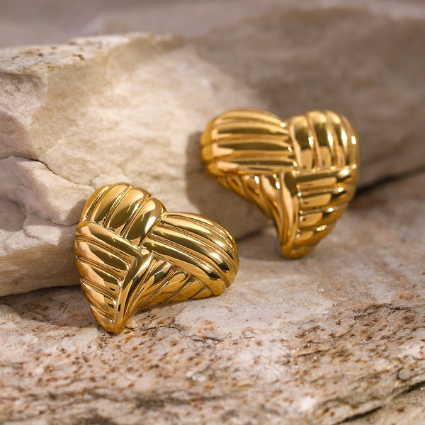 IG Style Heart Stainless Steel 18K Gold Plated Stud Earrings