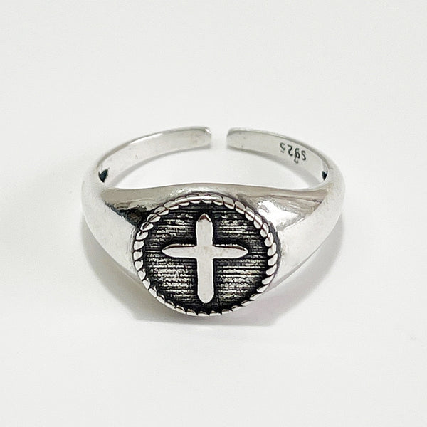 925 Sterling Silver Women Artsy Cross Geometric Silver Electroplating Rings