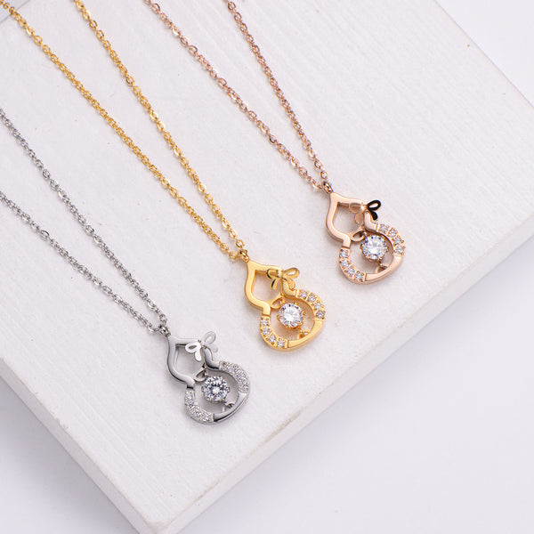 Natural Women Metal Diamond Heart Stainless Steel Electroplating Pendants