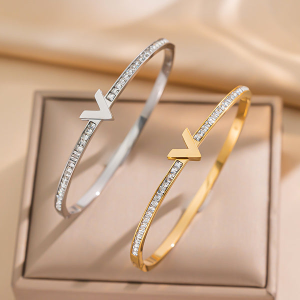 Ellipse Stainless Steel Diamond Inlay Bangles