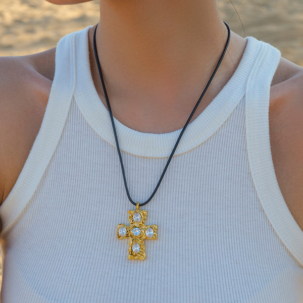 IG Style Cross Geometric Stainless Steel 18K Gold Plated Necklaces