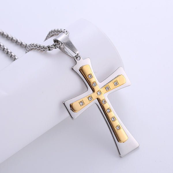 Unisex Ethnic Cross Cross Titanium Steel Diamond Inlay Pendants