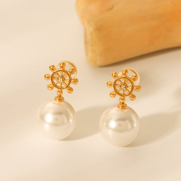 IG Style Pearl Geometric Stainless Steel Electroplating Earrings