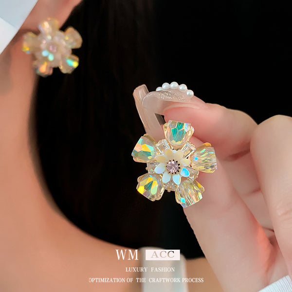 Luxurious Flower Geometric Artificial Crystal Electroplating Earrings