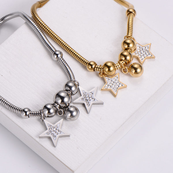 Women Metal Star Diamond Star Titanium Steel Diamond Inlay Bracelets