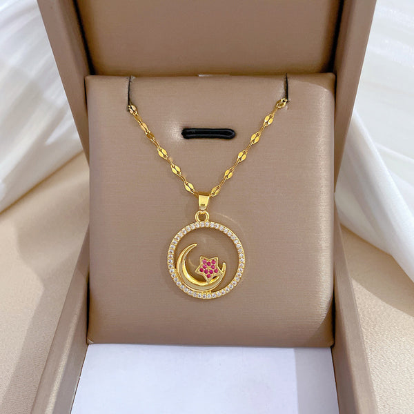 Korean Women Moon Geometric Stainless Steel Electroplating Necklaces