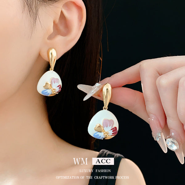 Luxurious Flower Geometric Flower Alloy Oil Dripping Earrings