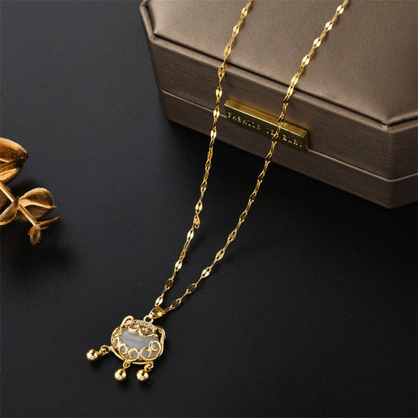 Natural East Asia Symbol Geometric Titanium Steel 18K Gold Plated Necklaces