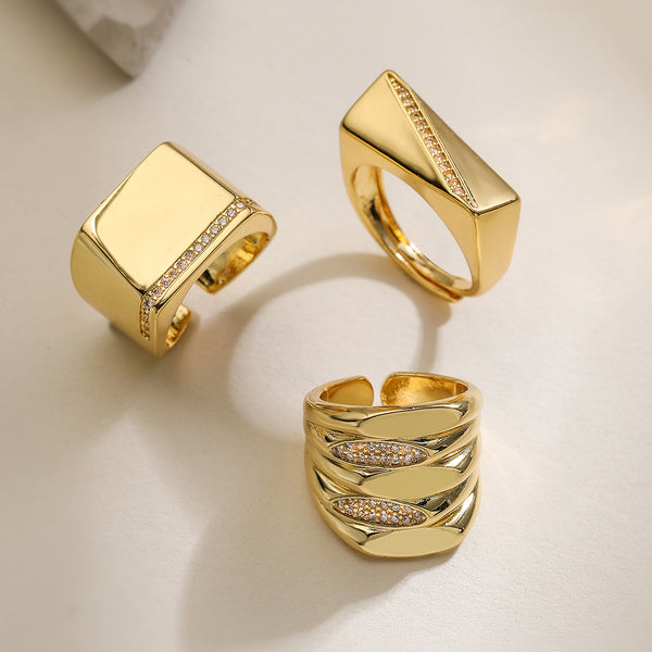 Women Irregular Geometric Copper Inlay Rings