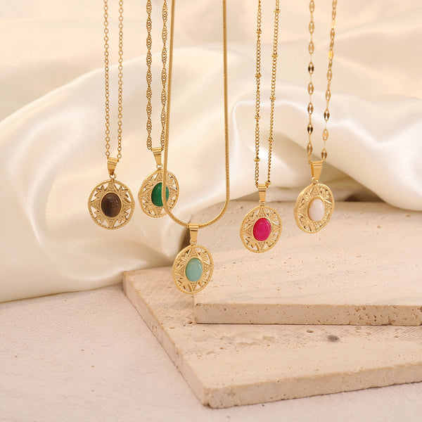 Retro Vintage Ellipse Geometric Stainless Steel Electroplating Necklaces