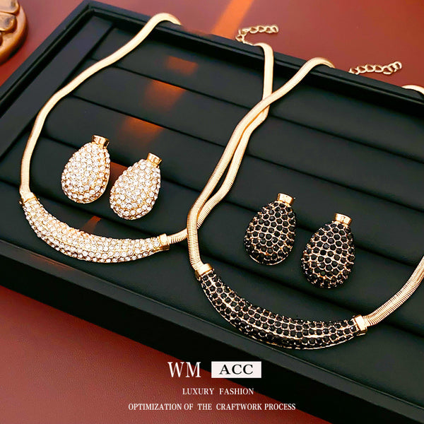 Women Luxurious Droplet Bell Heart Alloy Diamond Inlay Jewelry Sets