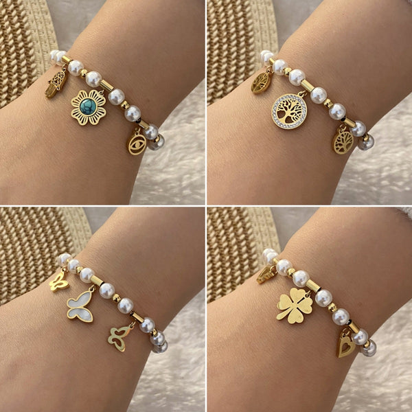 Women Fashion Flower Stainless Steel Handmade Bracelets