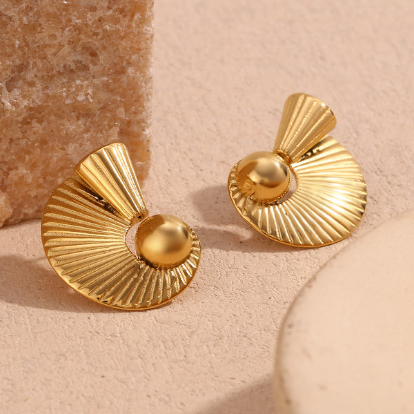 Expressive Fan-Shape Geometric Stainless Steel 18K Gold Plated Stud Earrings