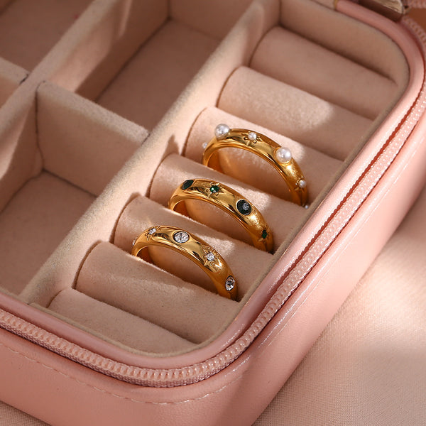 IG Style Women Round Geometric Stainless Steel 18K Gold Plated Rings