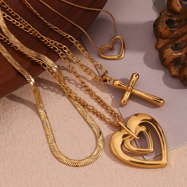 Fashion Heart Cross Geometric Stainless Steel 18K Gold Plated Necklaces