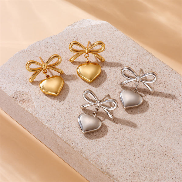 Fashion Heart Bowknot Heart Stainless Steel Electroplating Earrings