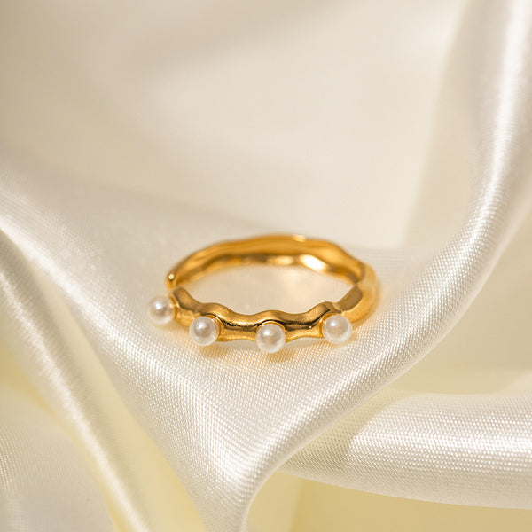 Ring IG Style Pearl Geometric Stainless Steel 18K Gold Plated Rings