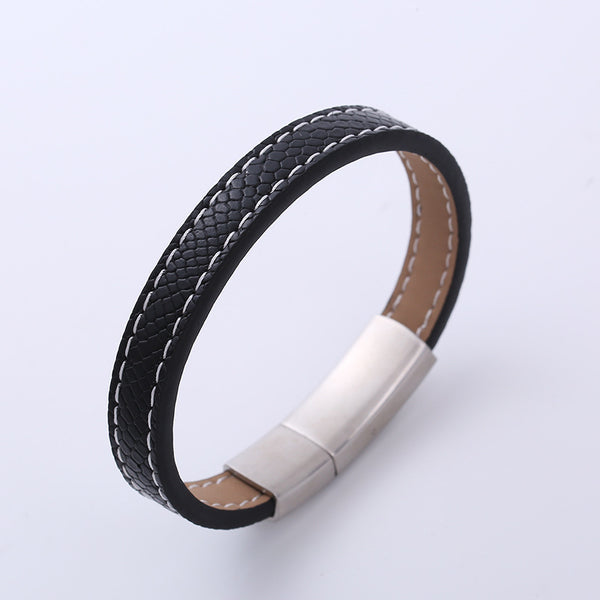 Men Stripe Distressing Leather Baking Paint String Bracelets