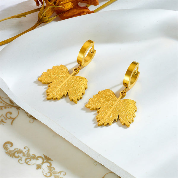 Leaf Titanium Steel Electroplating Earrings