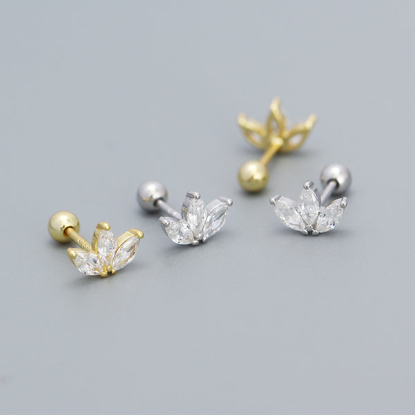 925 Sterling Silver Korean Clover Flower Silver Stud Earrings