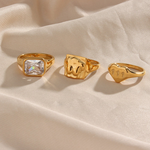 Women Geometric Stainless Steel 18K Gold Plated Rings