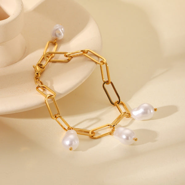 IG Style Women Pearl Geometric Stainless Steel Electroplating Bracelets