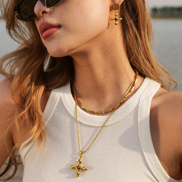 IG Style Cross Geometric Stainless Steel 18K Gold Plated Necklaces