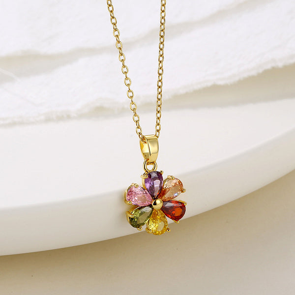 Women Minimalist Geometric Metal Flower Stainless Steel Electroplating Necklaces