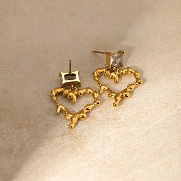 Chic Heart Stainless Steel 18K Gold Plated Earrings