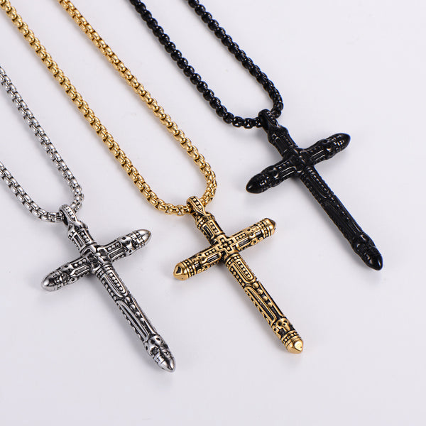 Retro Men Vintage Cross Geometric Titanium Steel Electroplating Pendants