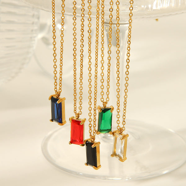 IG Style Quadrilateral Geometric Stainless Steel Zircon Inlay Necklaces