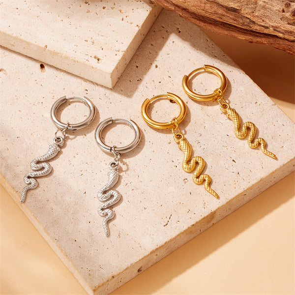 Fashion Snake Chinese Zodiac Animal Stainless Steel Electroplating Earrings