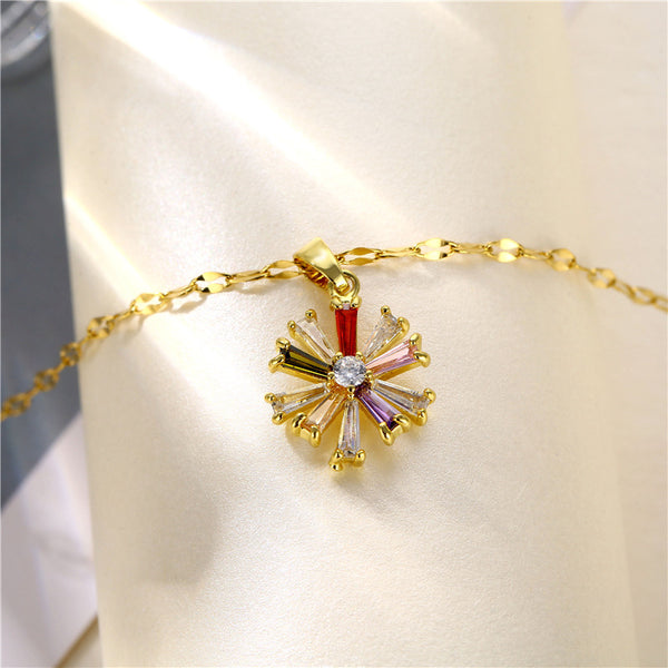 Korean Women Little Daisy Titanium Steel Diamond Inlay Necklaces