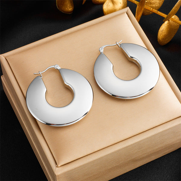 Round Geometric Titanium Steel Electroplating Earrings