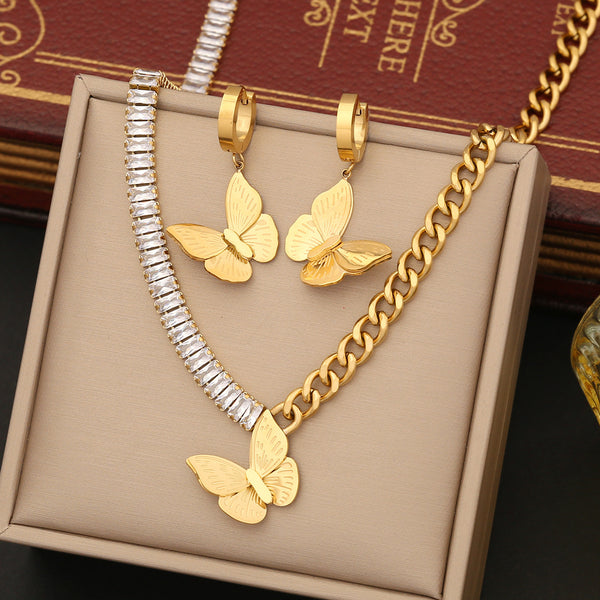 Fashion Butterfly Chinese Zodiac Animal Stainless Steel Electroplating Necklaces