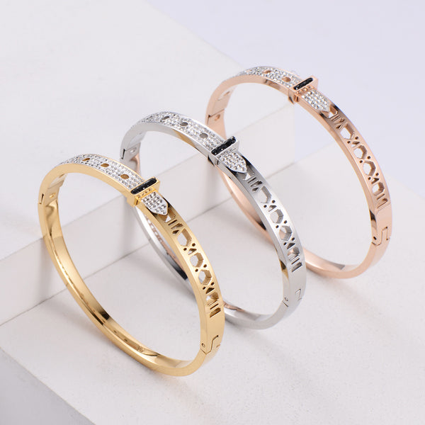 Women Korean Metal Hollow Geometric Stainless Steel Bangles