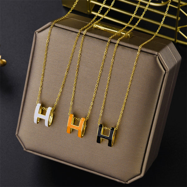 Korean Letter Text Number Titanium Steel 18K Gold Plated Necklaces