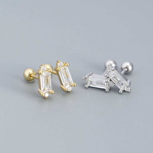 925 Sterling Silver Fashion Quadrilateral Round Geometric Silver Electroplating Stud Earrings