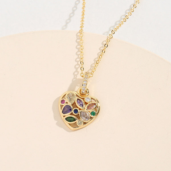 Women Heart Heart Zircon Diamond Inlay Necklaces