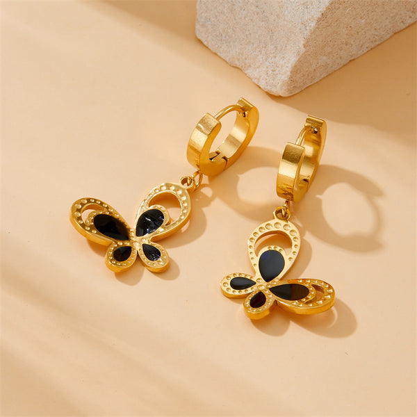 Fashion Butterfly Insect Stainless Steel Electroplating Earrings