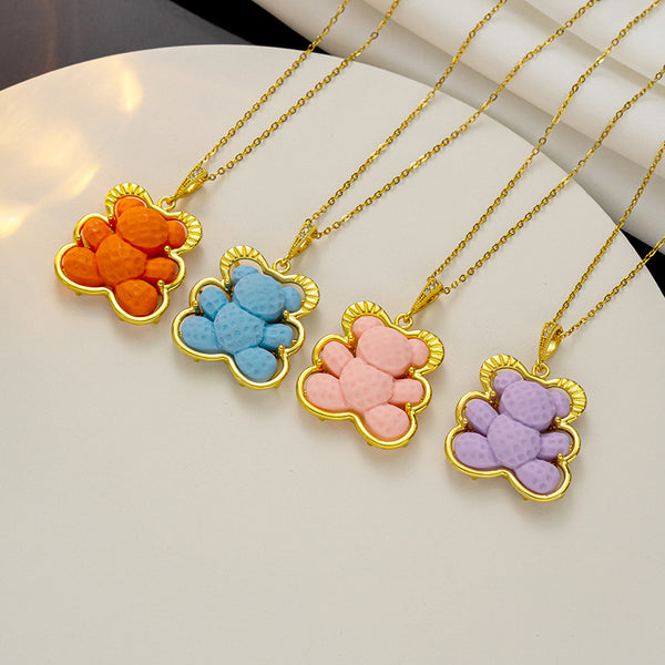 Cute Bear Cartoon Titanium Steel 18K Gold Plated Necklaces