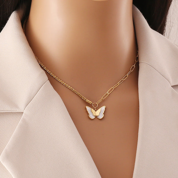 Fashion Butterfly Chinese Zodiac Animal Stainless Steel Electroplating Necklaces