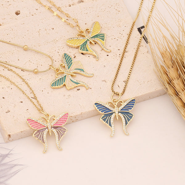 Women Butterfly Copper Oil Dripping Pendants