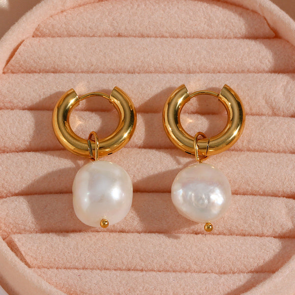 Fashion Pearl Geometric Stainless Steel 18K Gold Plated Earrings