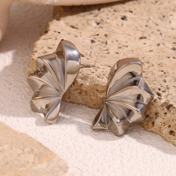 Fashion Petal Geometric Flower Stainless Steel 18K Gold Plated Stud Earrings