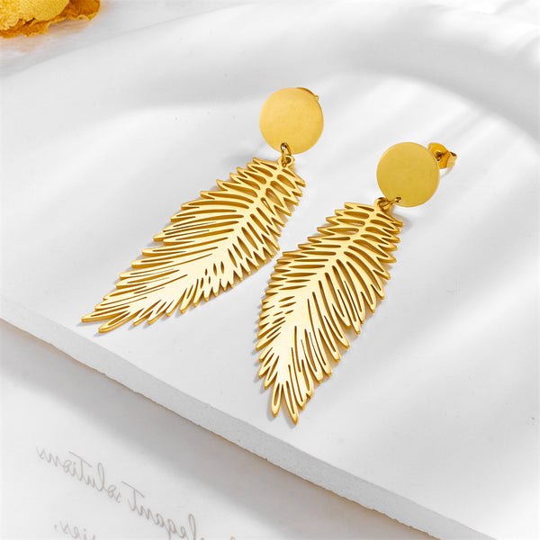 Fashion Feather Titanium Steel Electroplating Earrings